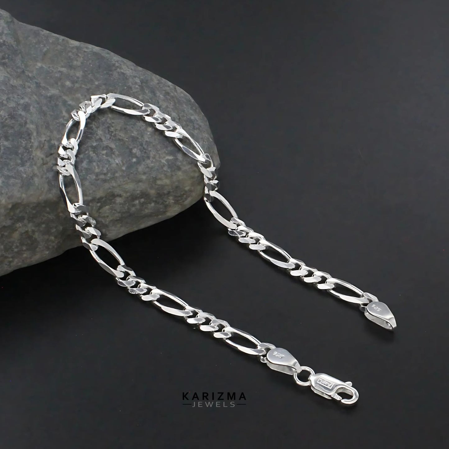 925 Sterling Silver handmade Figaro Link Men's Chain Bracelet 8.5"
