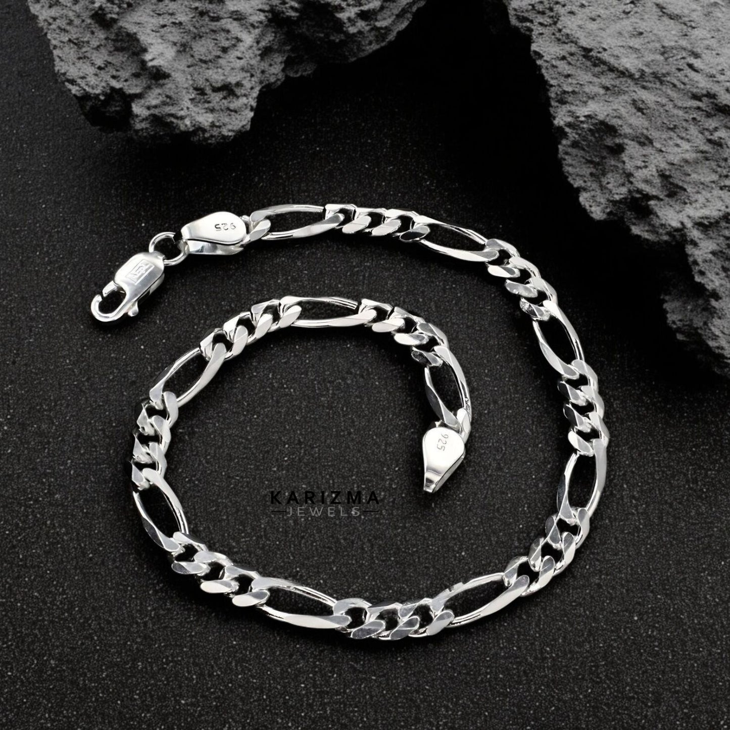 925 Sterling Silver handmade Figaro Link Men's Chain Bracelet 8.5"