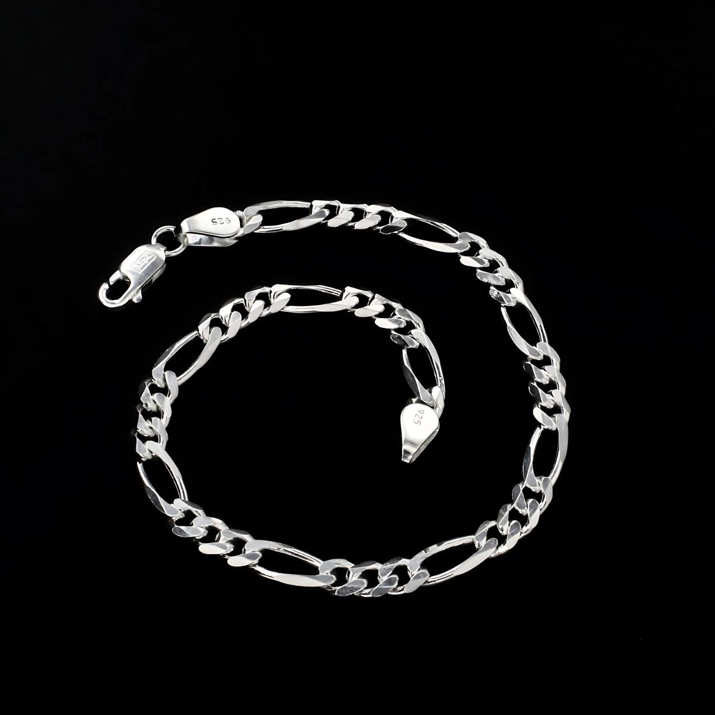 925 Sterling Silver handmade Figaro Link Men's Chain Bracelet 8.5"