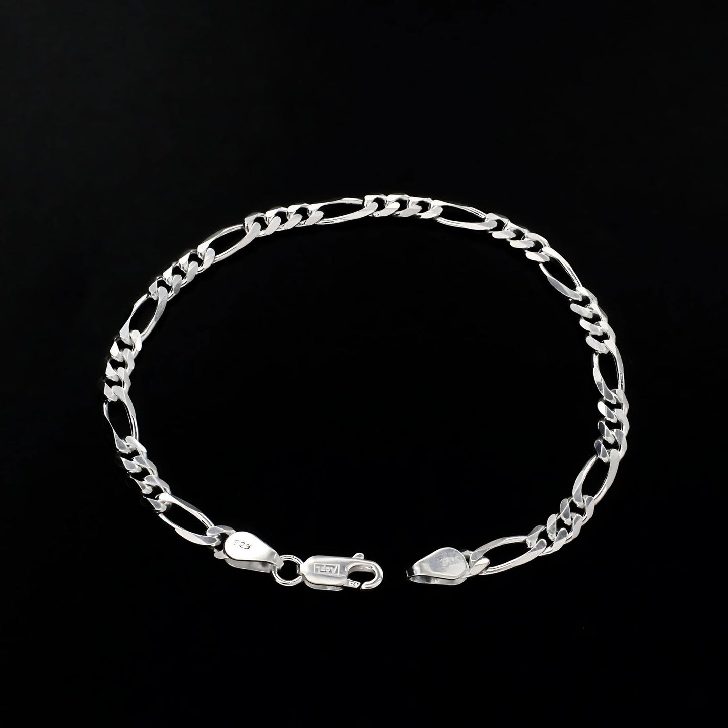 925 Sterling Silver handmade Figaro Link Men's Chain Bracelet 8.5"
