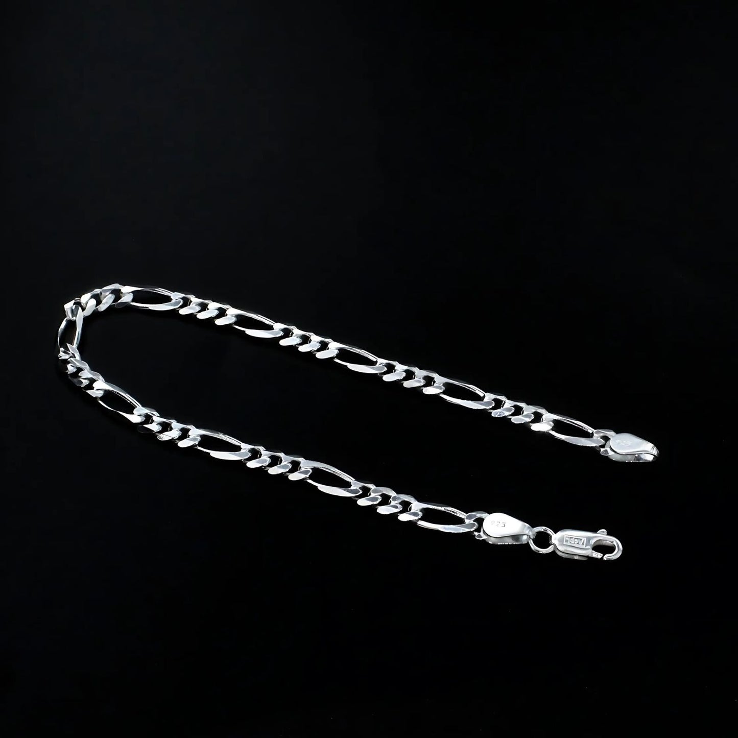 925 Sterling Silver handmade Figaro Link Men's Chain Bracelet 8.5"