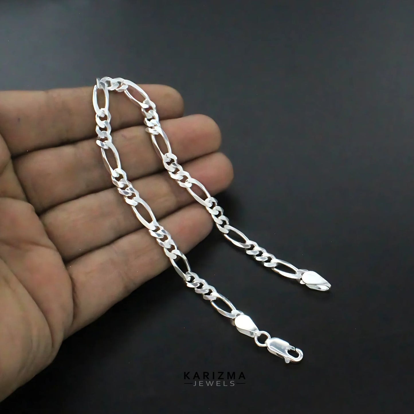 925 Sterling Silver handmade Figaro Link Men's Chain Bracelet 8.5"