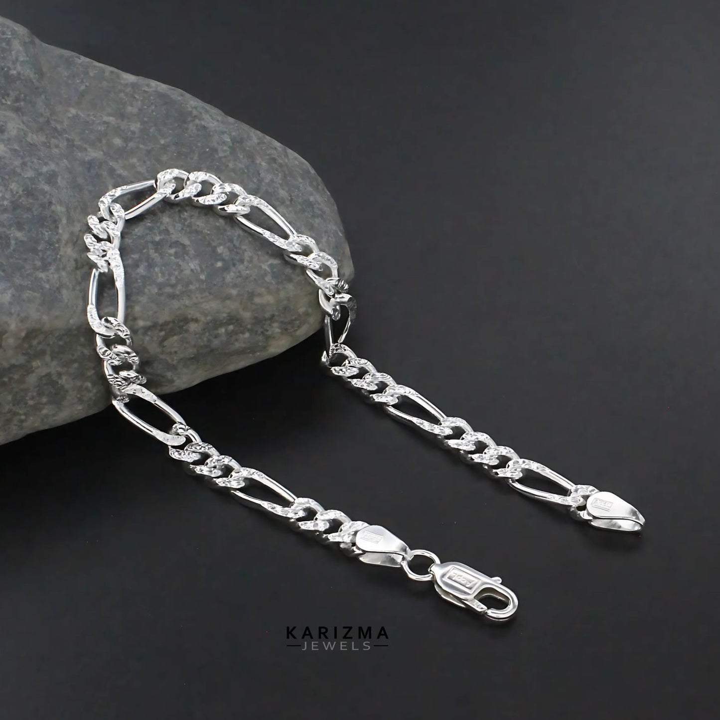 925 Sterling Silver Figaro Link Men's Chain Bracelet 8.5"