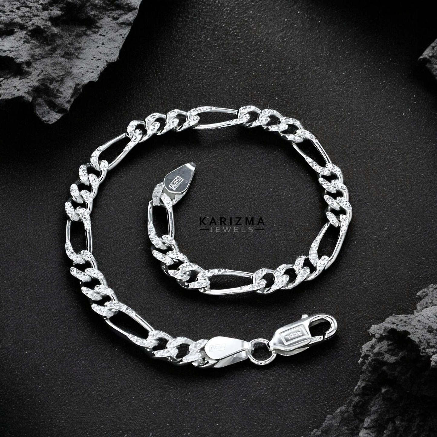 925 Sterling Silver Figaro Link Men's Chain Bracelet 8.5"