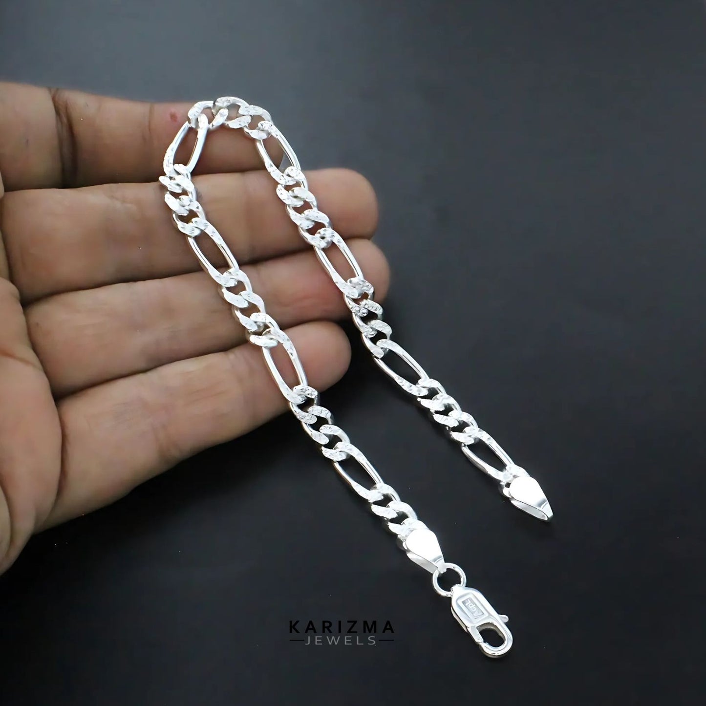 925 Sterling Silver Figaro Link Men's Chain Bracelet 8.5"