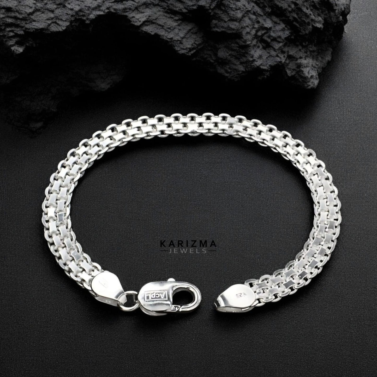 925 Sterling Silver handmade Men's Popcorn Chain Bracelet 8.5"