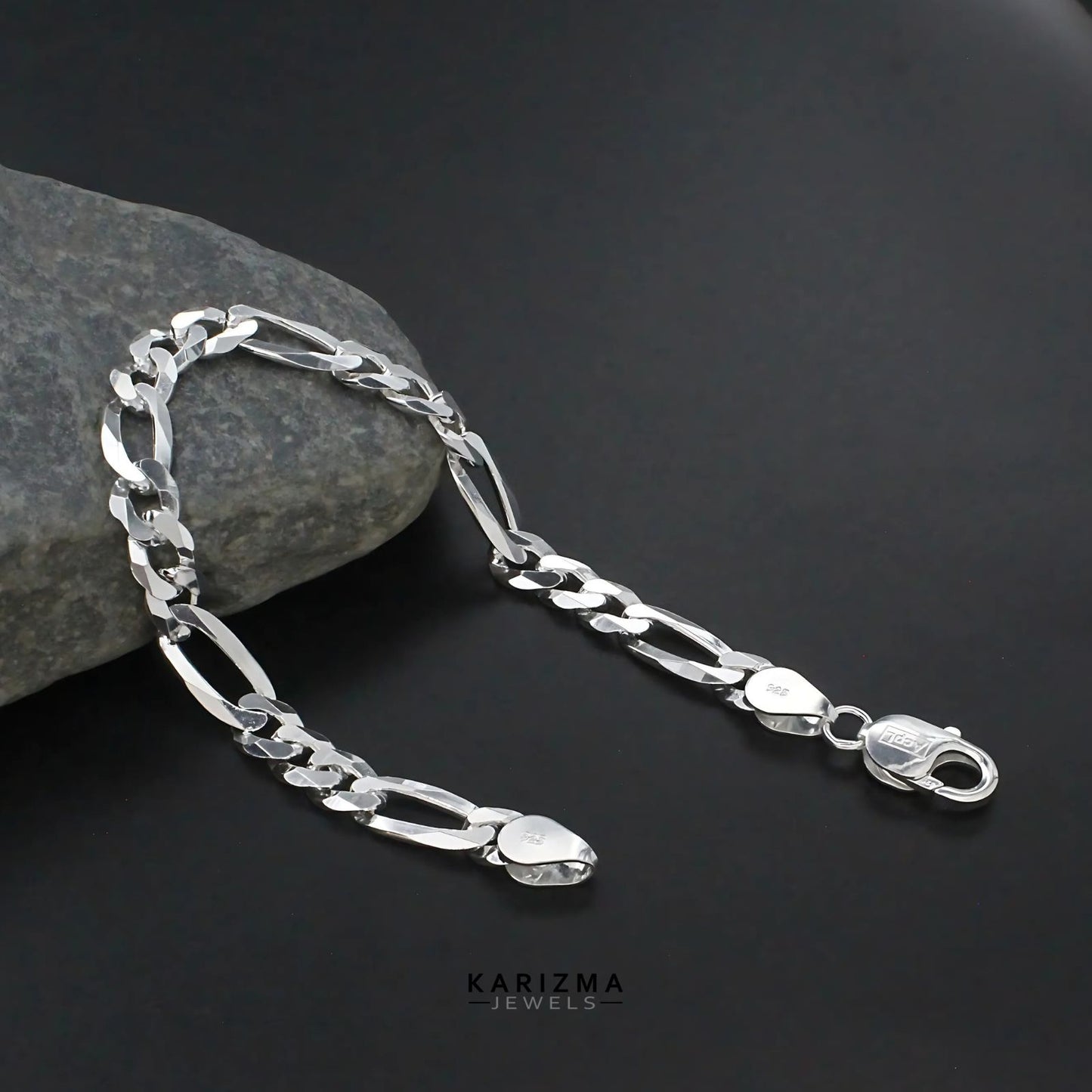Real Sterling Silver Figaro Link Men's Bracelet