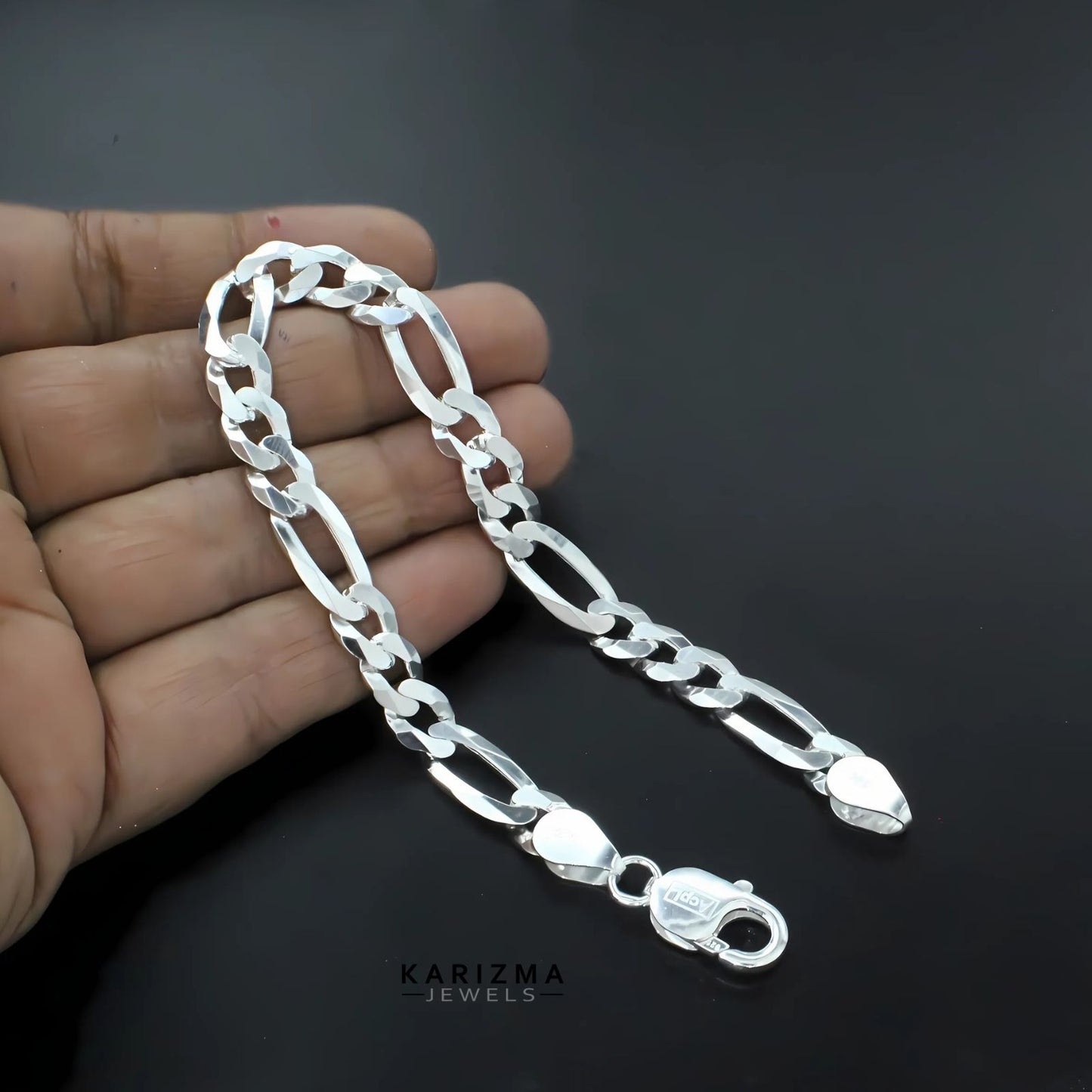 Real Sterling Silver Figaro Link Men's Bracelet