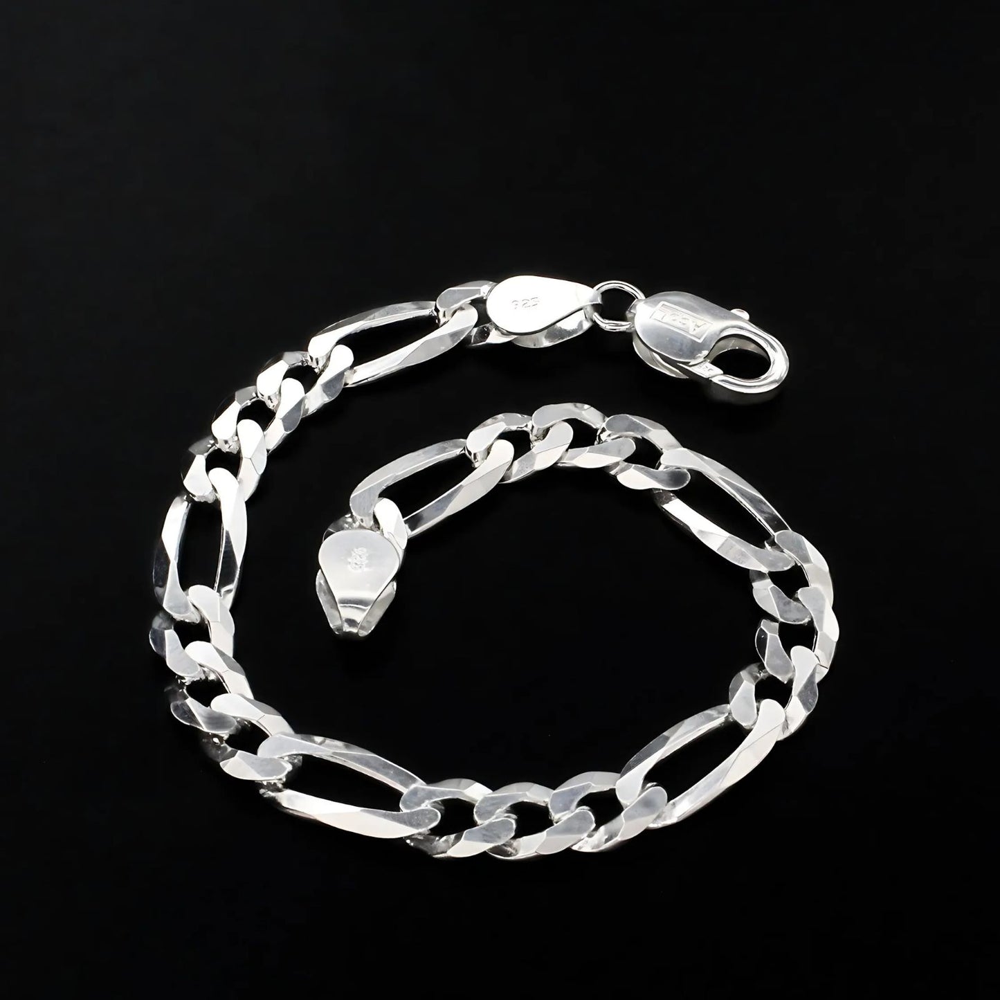 Real Sterling Silver Figaro Link Men's Bracelet