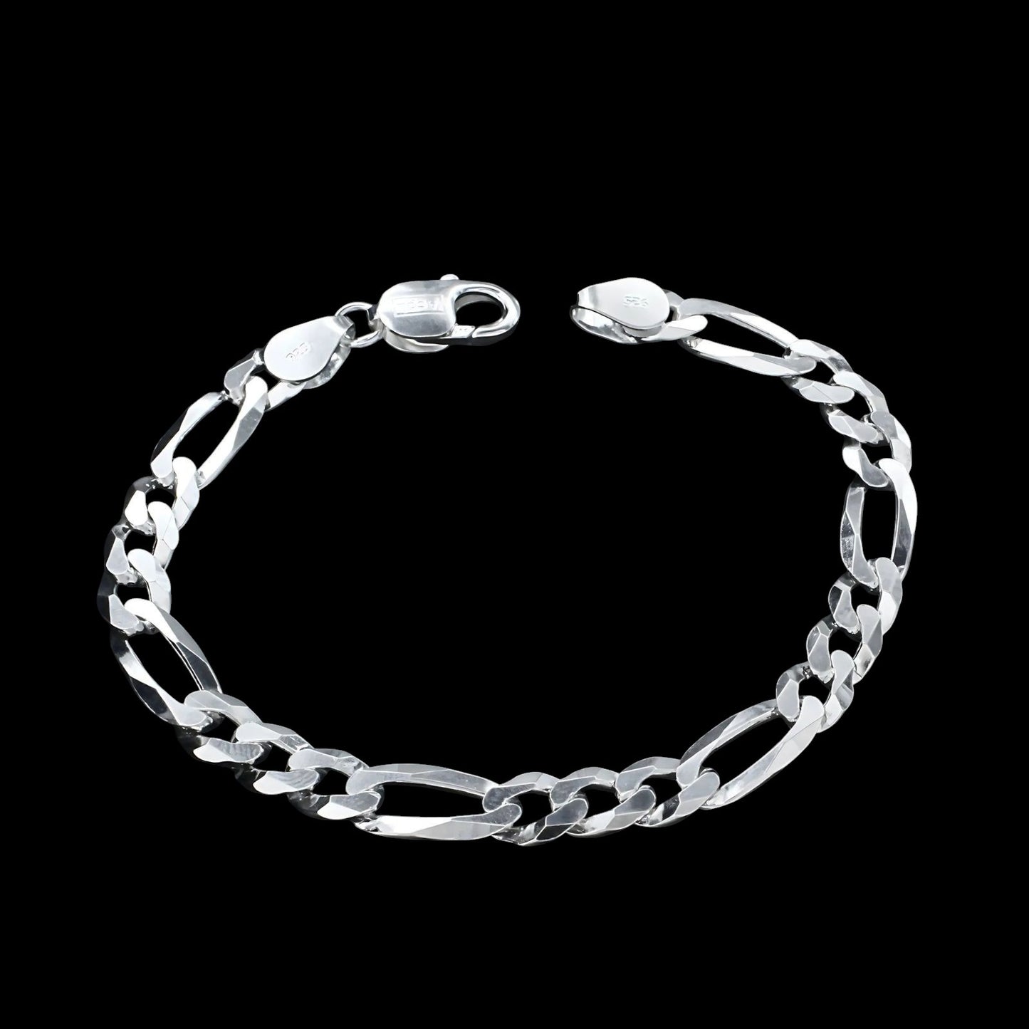 Real Sterling Silver Figaro Link Men's Bracelet