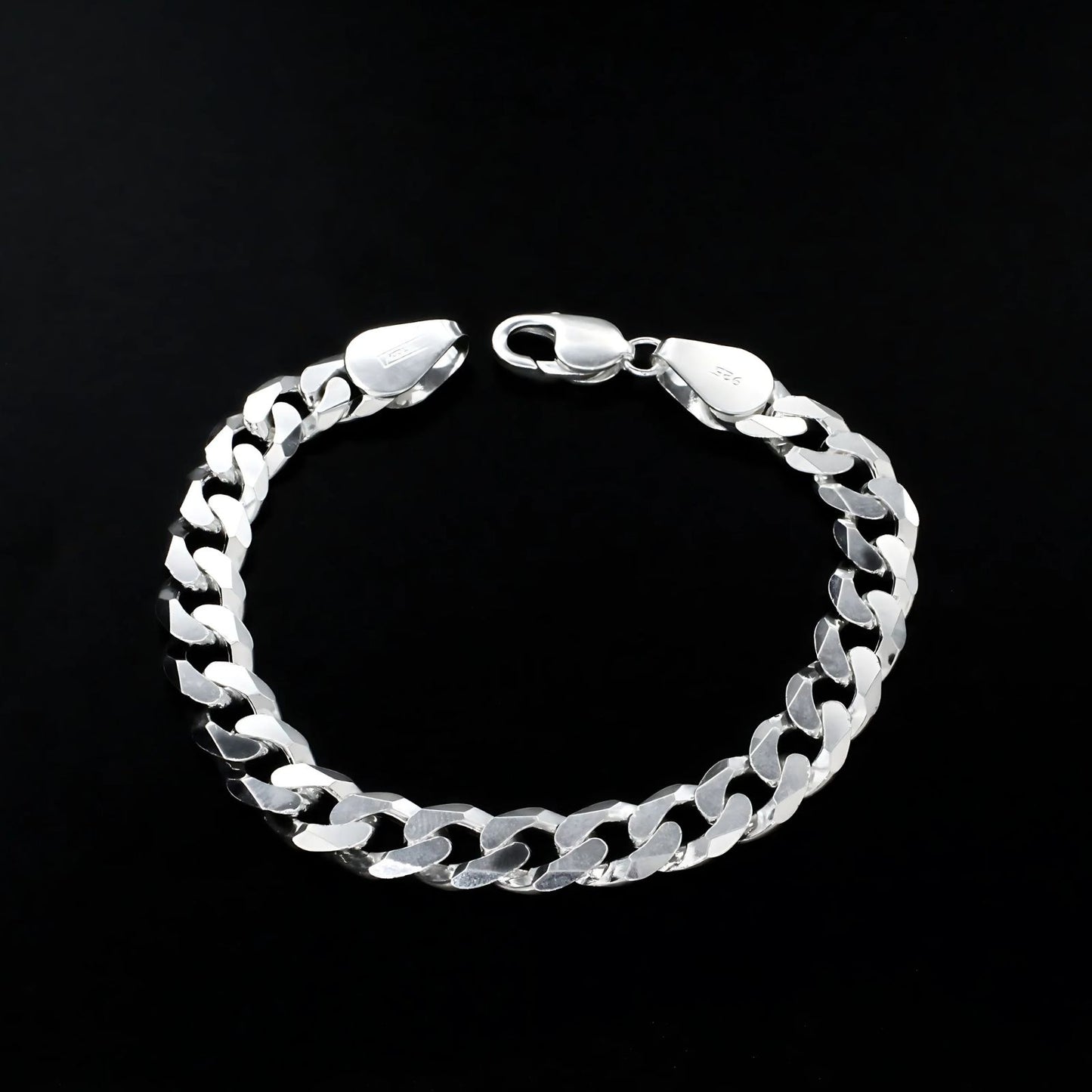 925 Sterling Silver Cuban Link Men's Chain Bracelet 8.5"