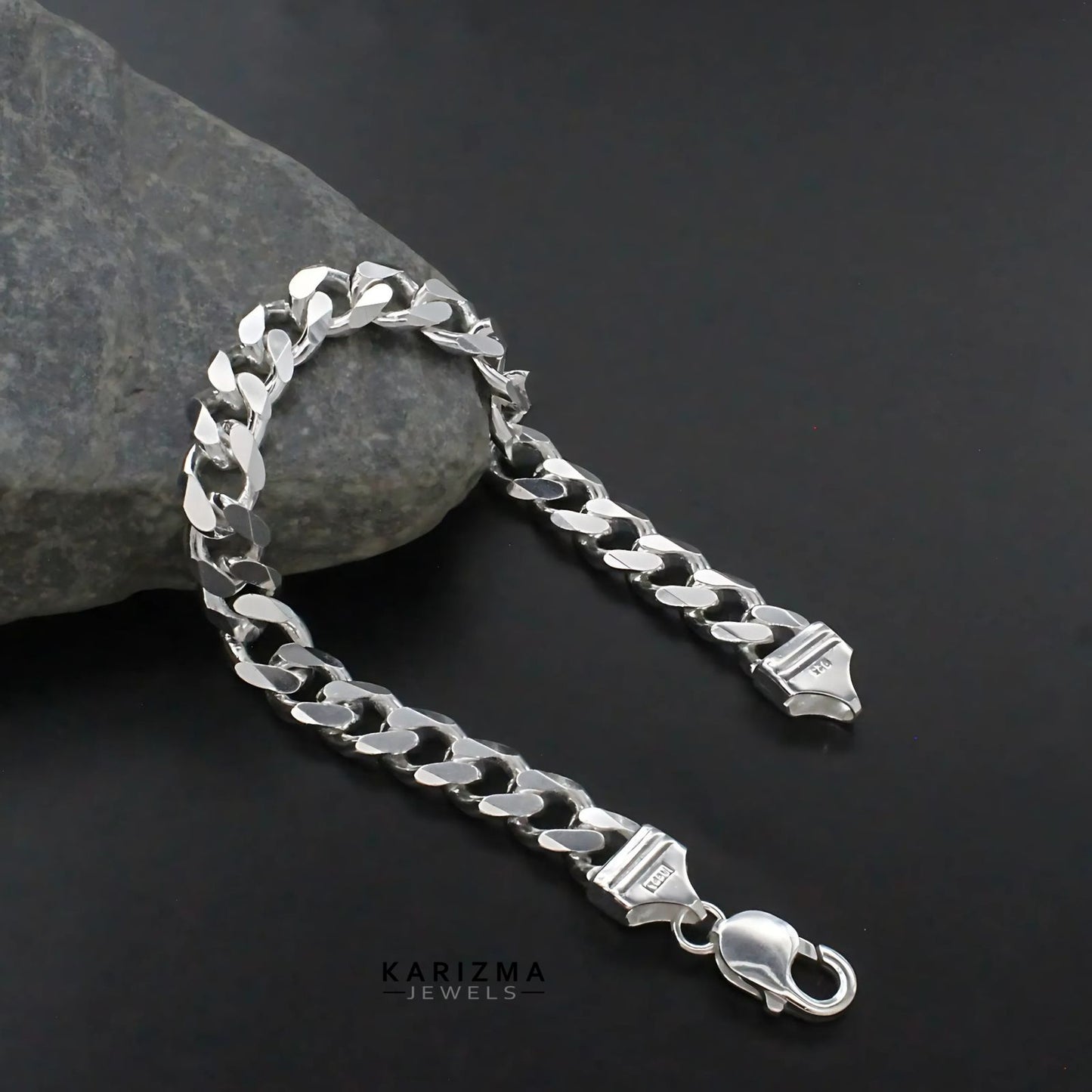 Real Silver curb Link Men's Bracelet