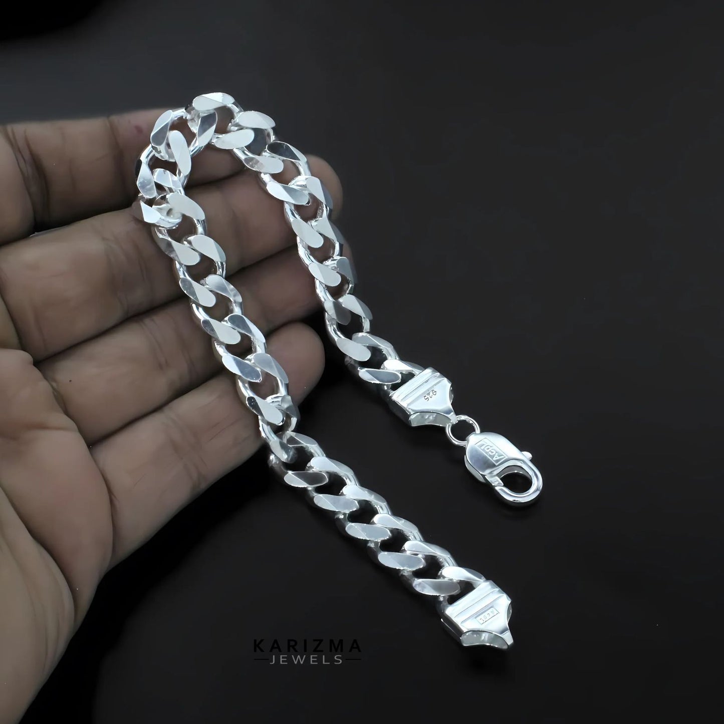Real Silver curb Link Men's Bracelet
