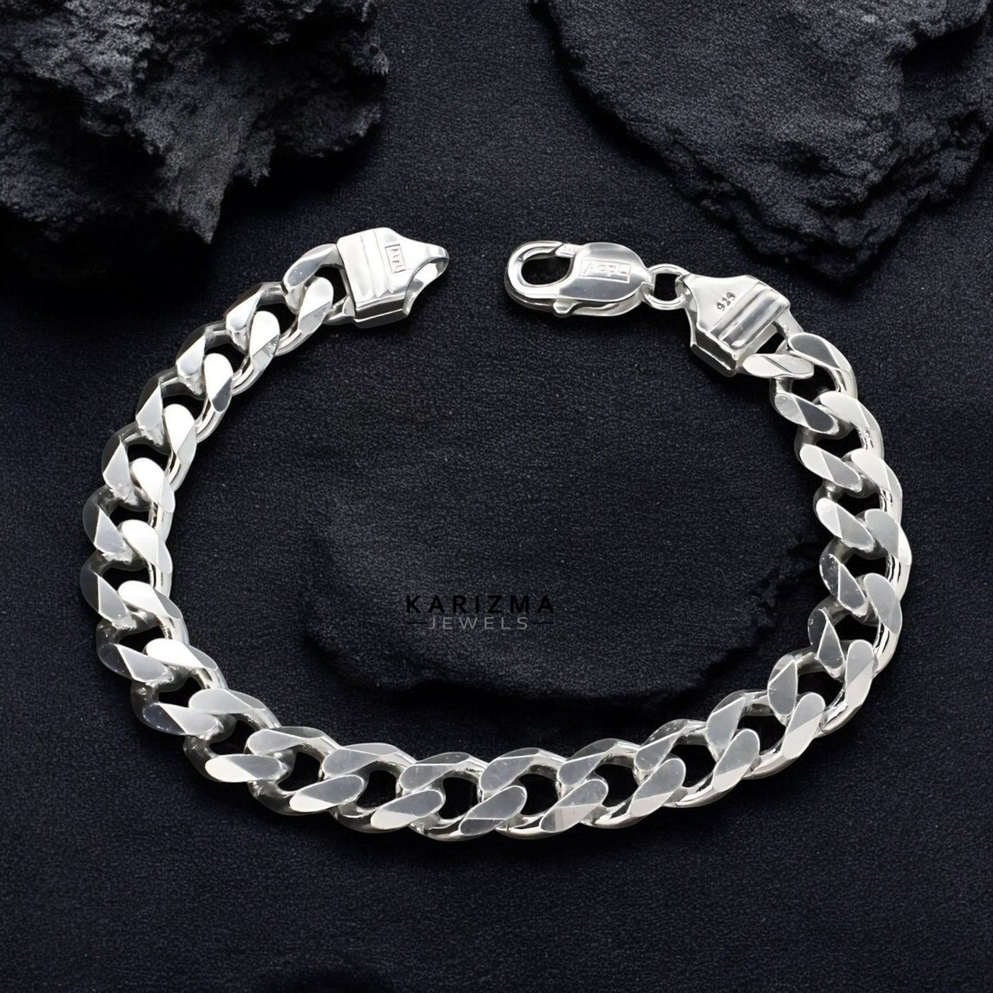 Real Silver curb Link Men's Bracelet