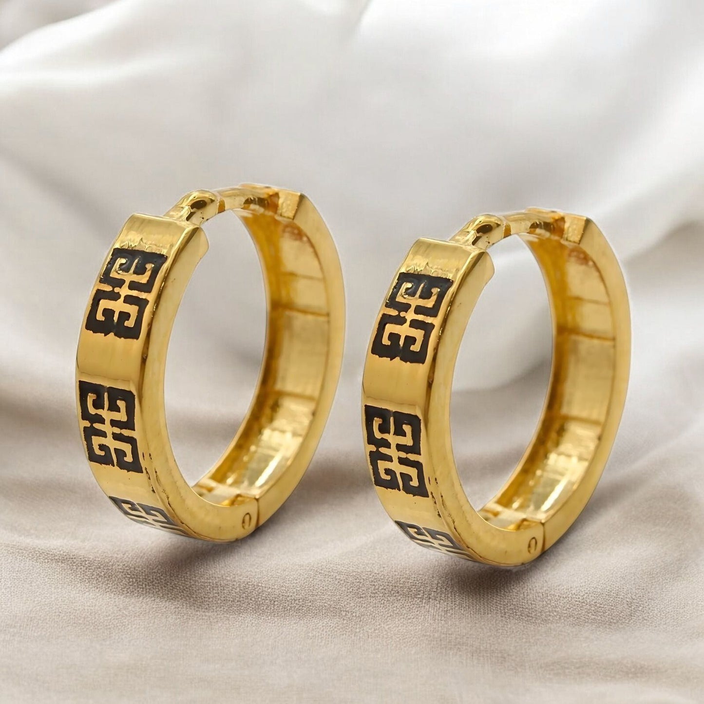 18k Real Solid Gold hinged hoop Unique Earrings