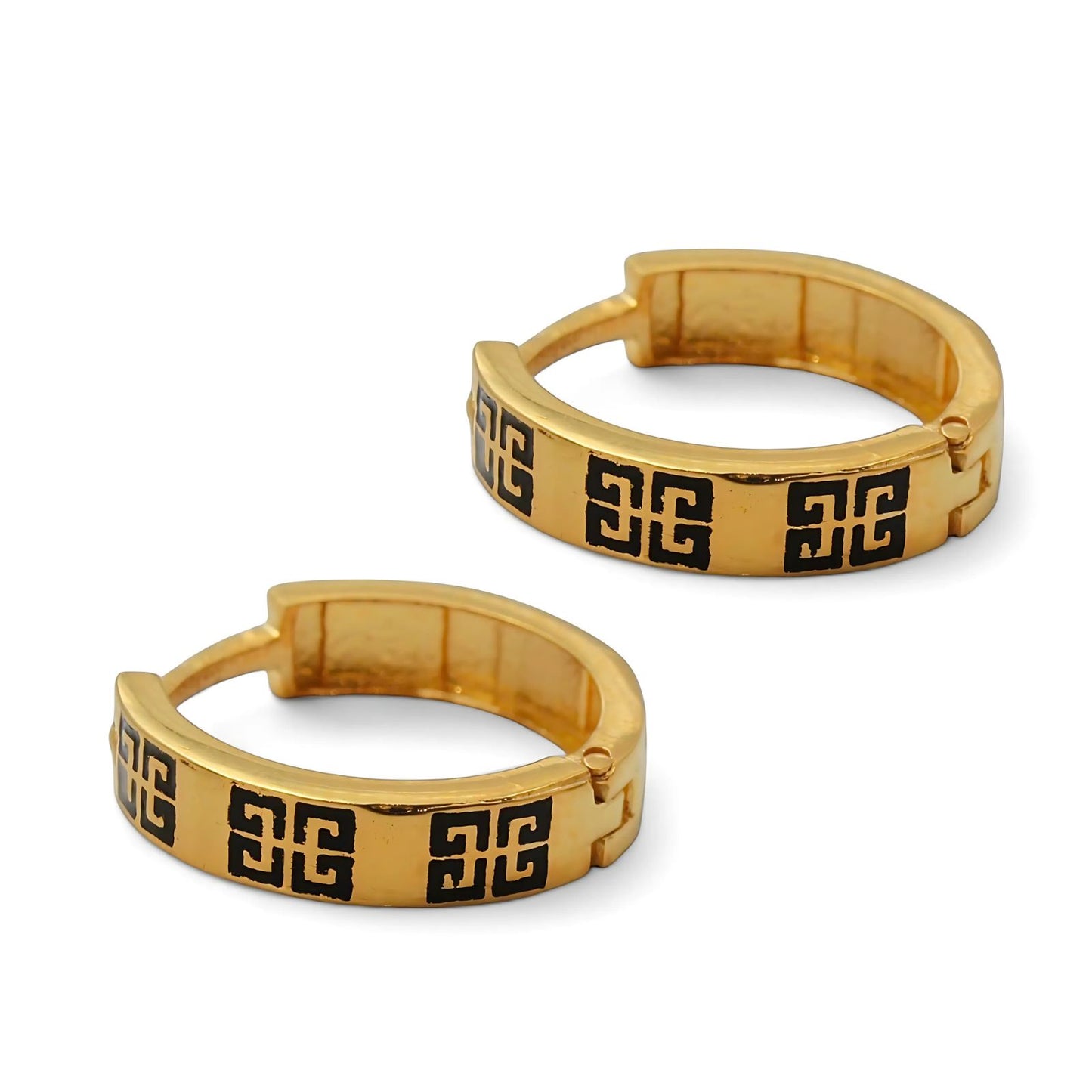 18k Real Solid Gold hinged hoop Unique Earrings