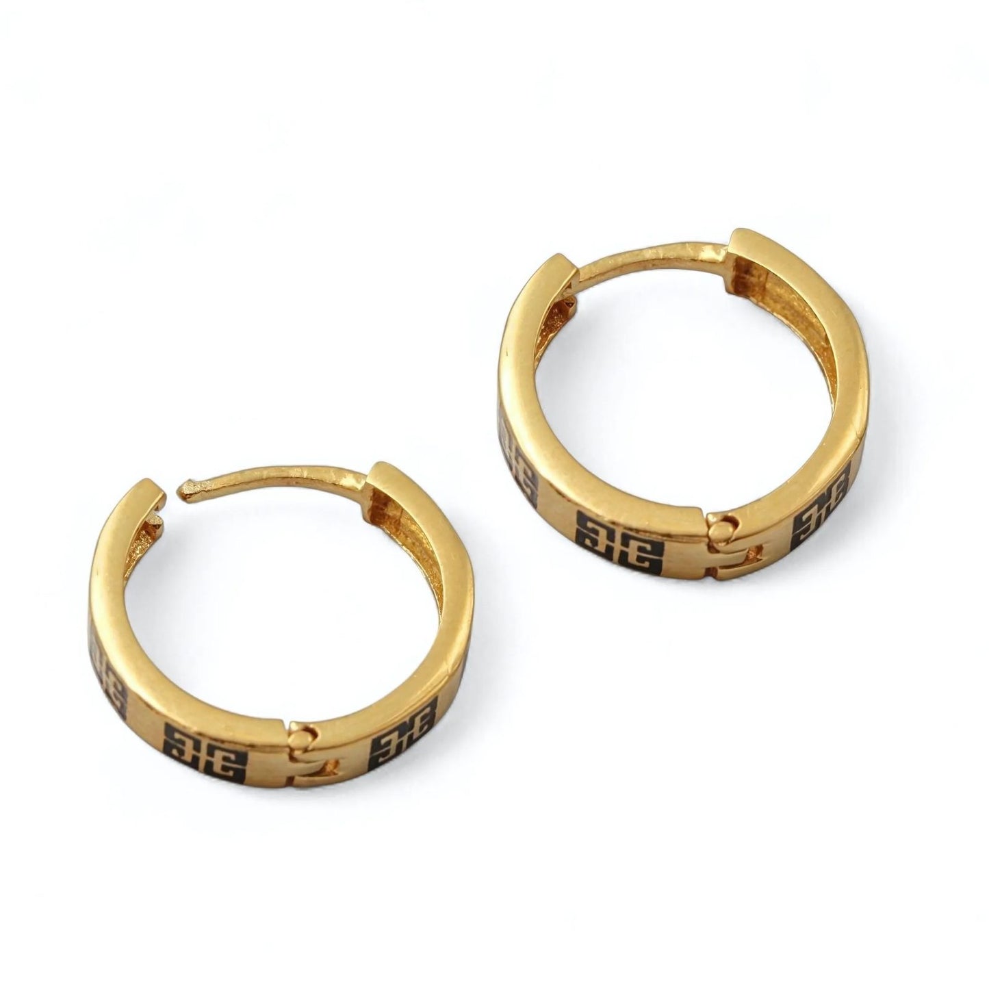 18k Real Solid Gold hinged hoop Unique Earrings