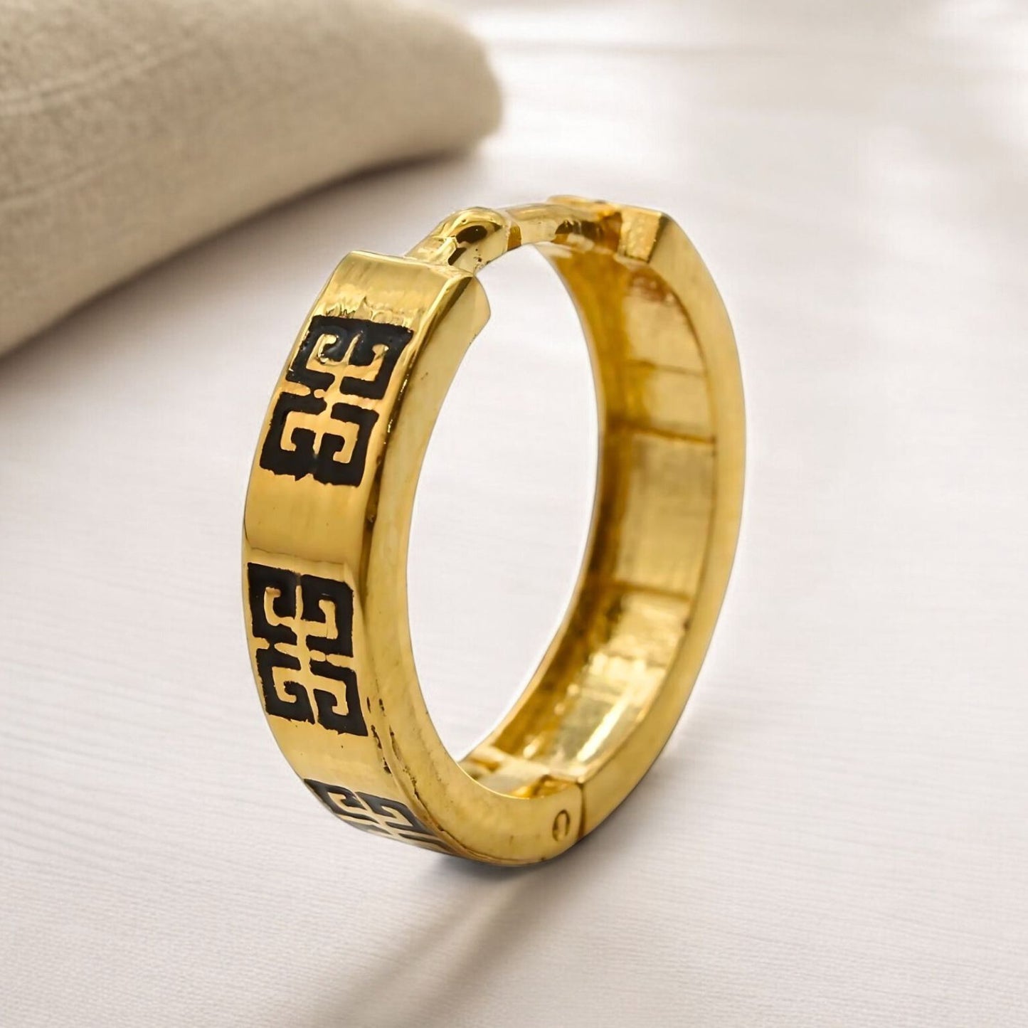 18k Real Solid Gold hinged hoop Unique Earrings