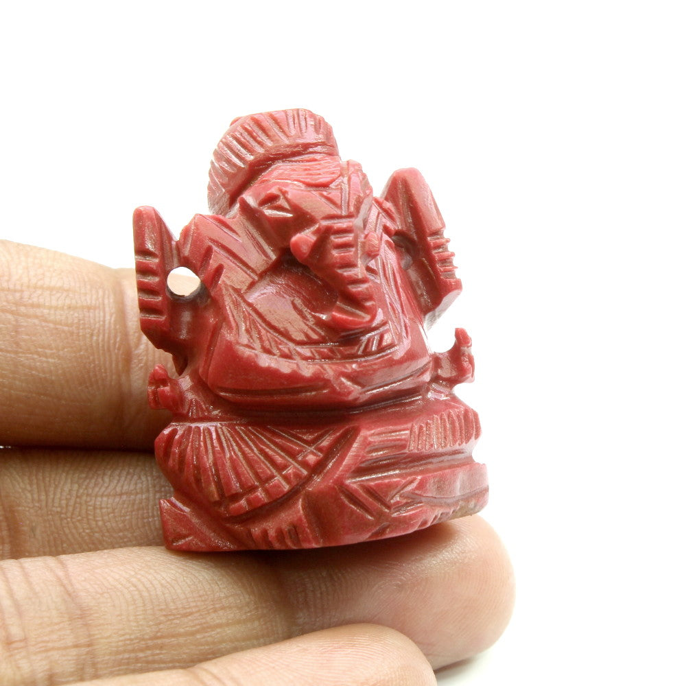 Red Coral Carved Lord Ganesha God Statue Idol Religious