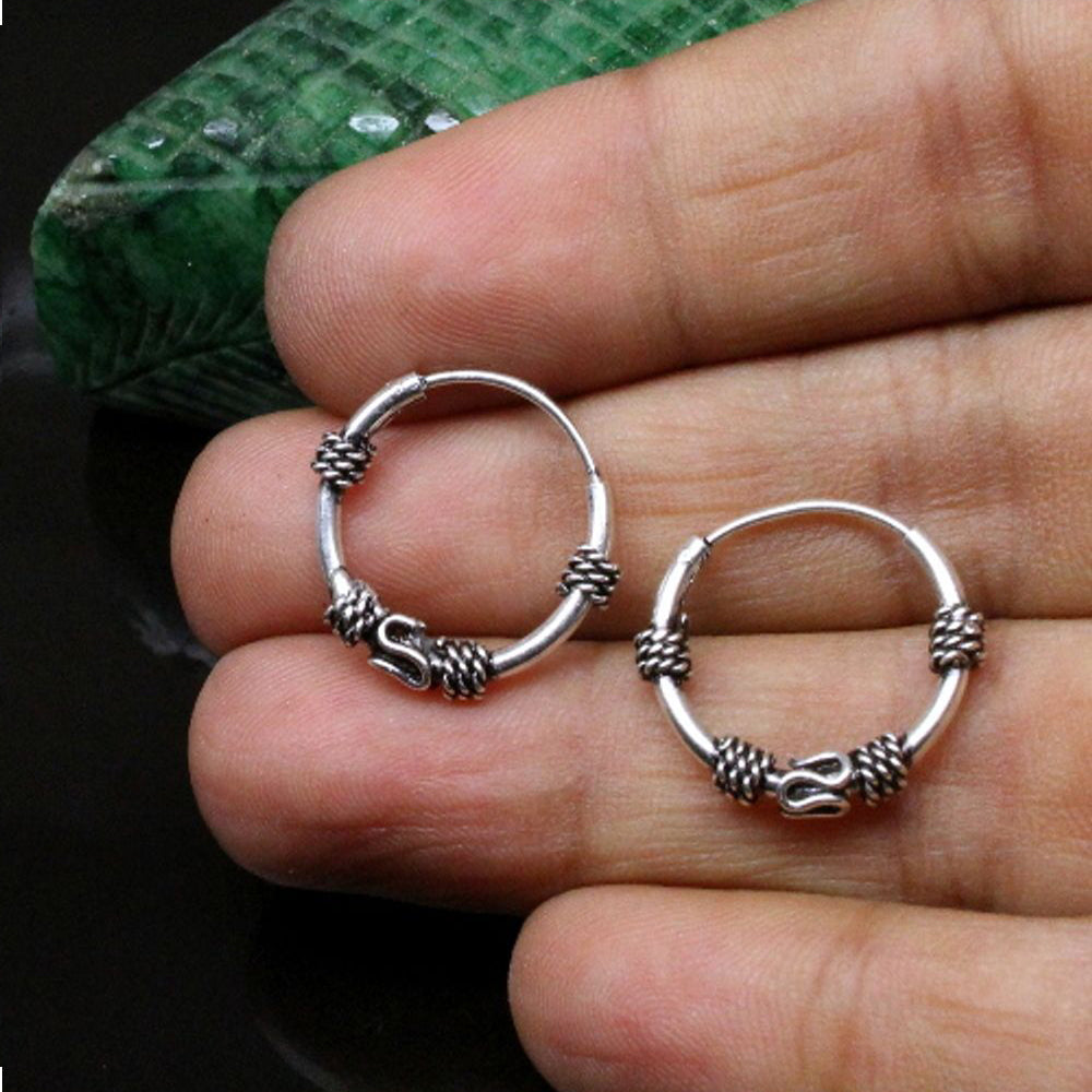 Sterling Silver Plain Round Hoop Bali Earrings for Women