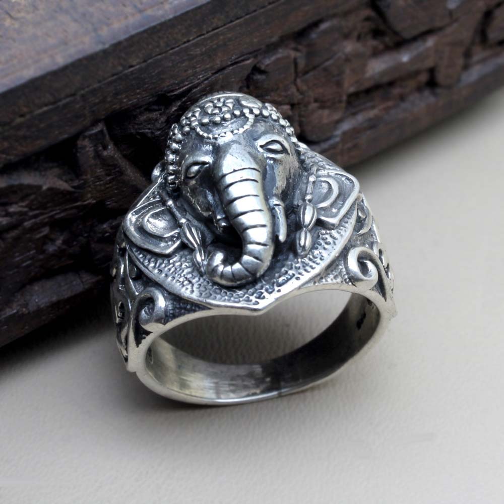 Big Lord Ganesha Oxidized Silver Unisex Ring