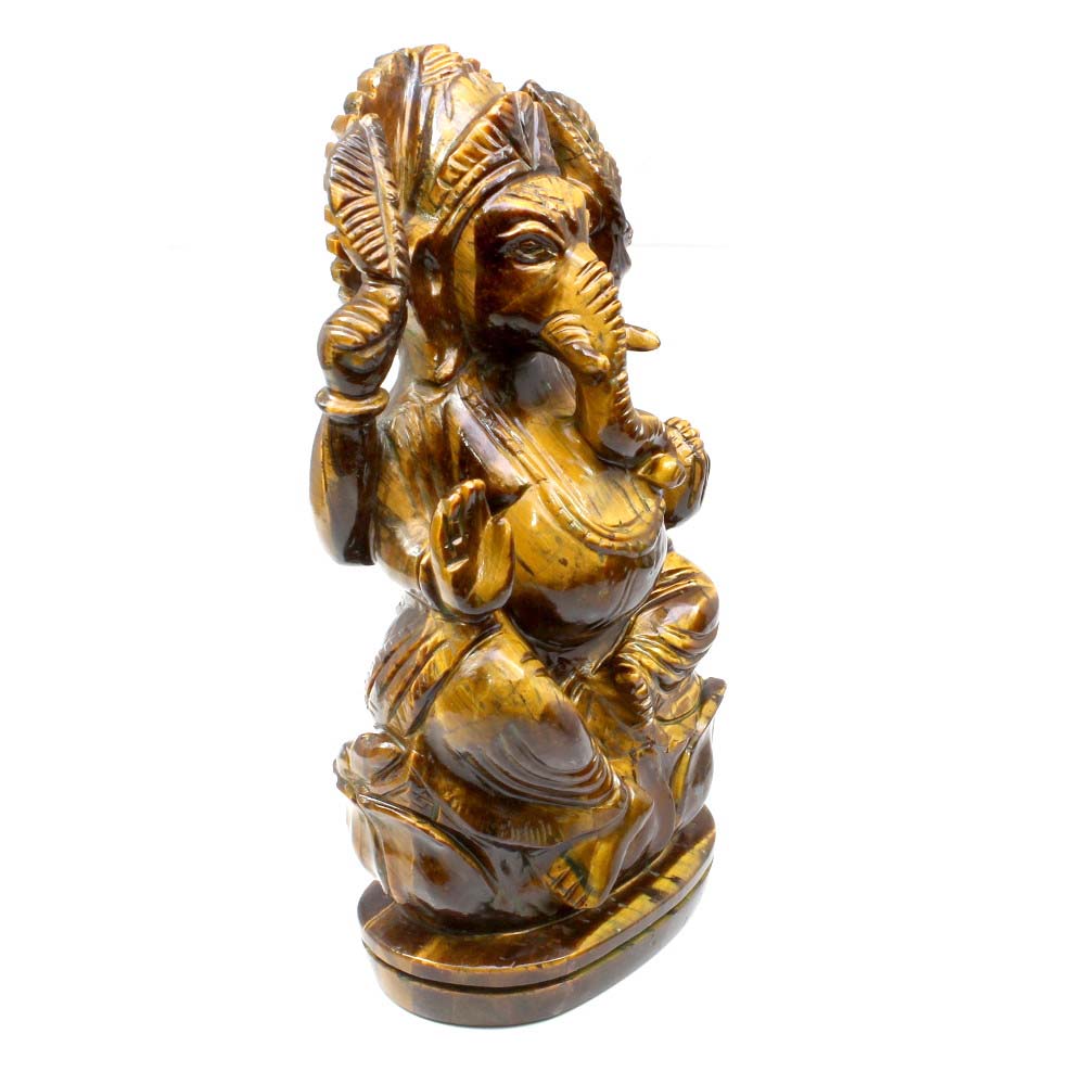 1983Ct Tiger Eye Gemstone Carved Lord Ganesha Hindu Deity God Art Sculpture