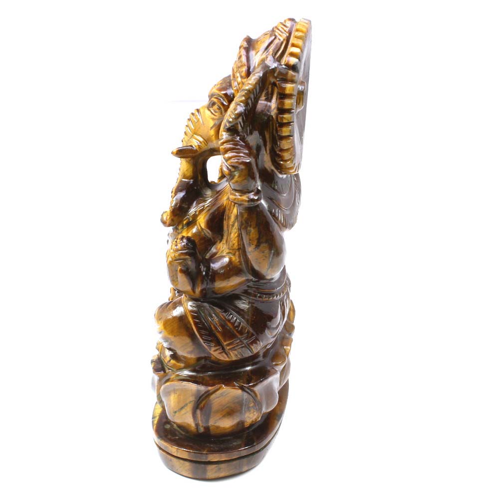 1983Ct Tiger Eye Gemstone Carved Lord Ganesha Hindu Deity God Art Sculpture