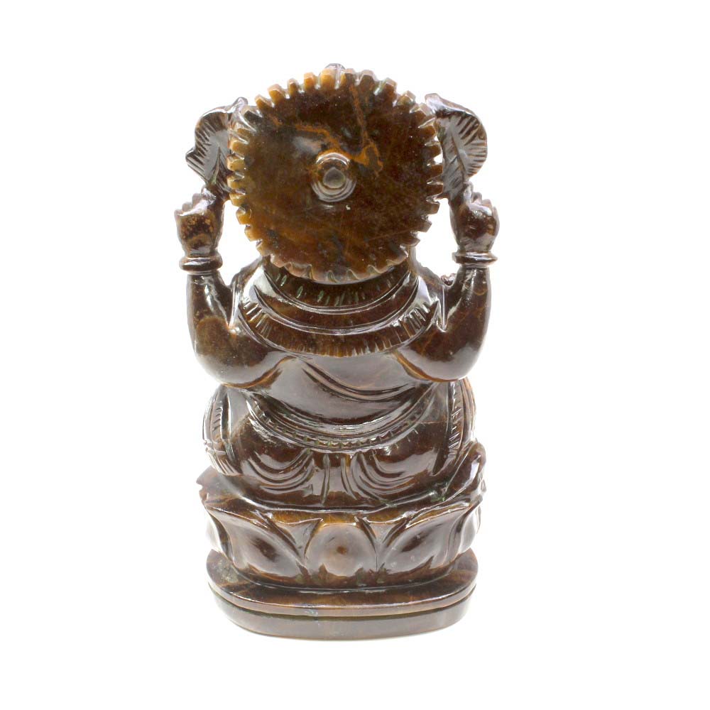 1983Ct Tiger Eye Gemstone Carved Lord Ganesha Hindu Deity God Art Sculpture