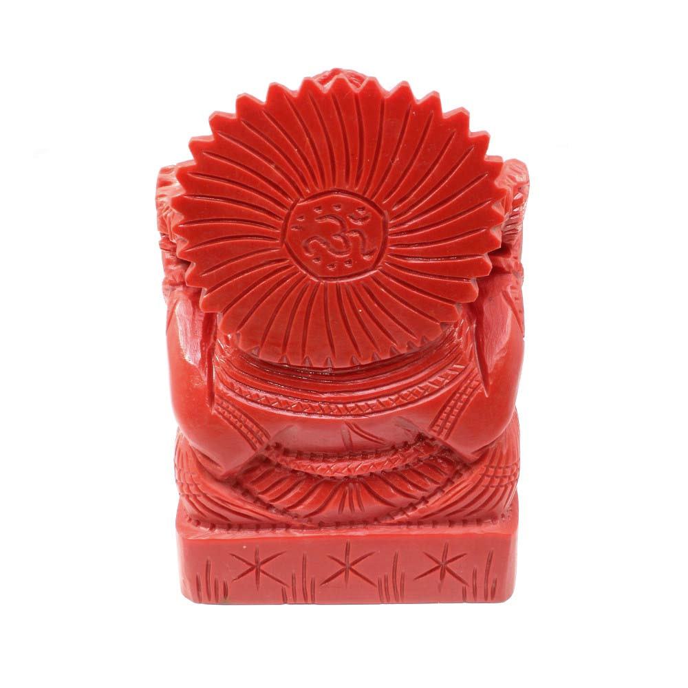 Red Coral Carved Lord Ganesha God Statue Idol Religious