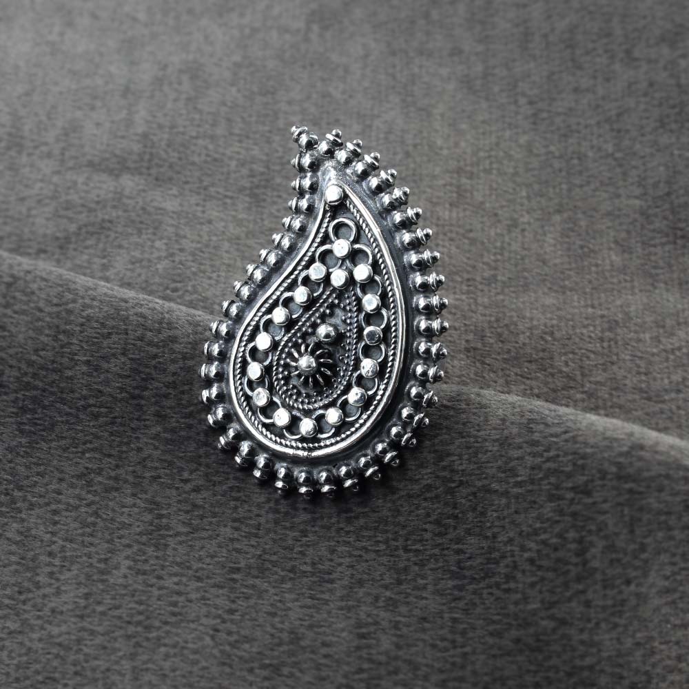 925 Sterling Silver Women Oxidized Leaf Finger Ring
