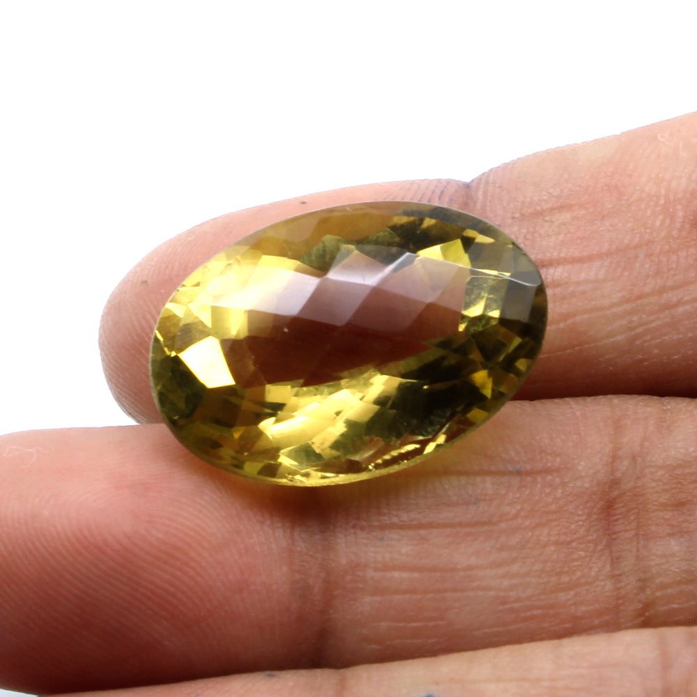 20.5Ct A+ NATURAL Lemon Quartz Oval Checker Faceted Gemstone
