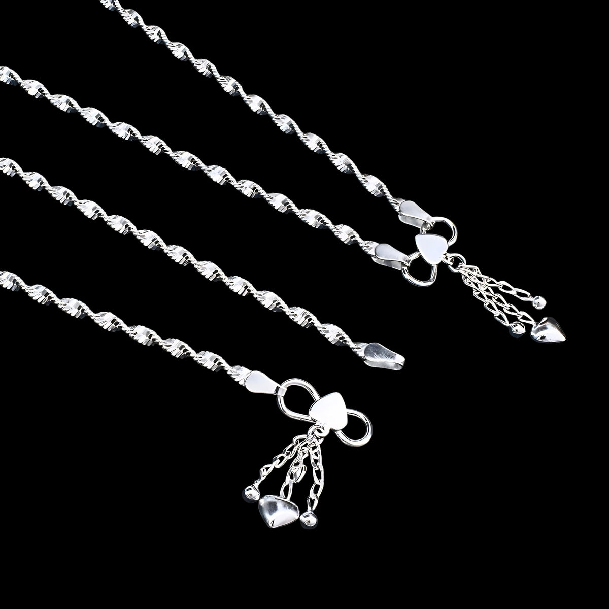 925 Sterling Silver Elegant Heart Tassel Chain Anklet ā Womenās 10.3 Inch Jewellery