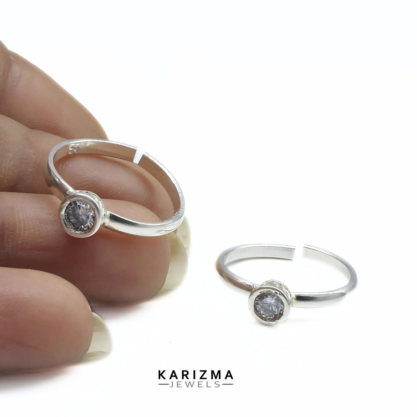 925 Real Sterling Silver White CZ women daily wear Toe Ring - Pair