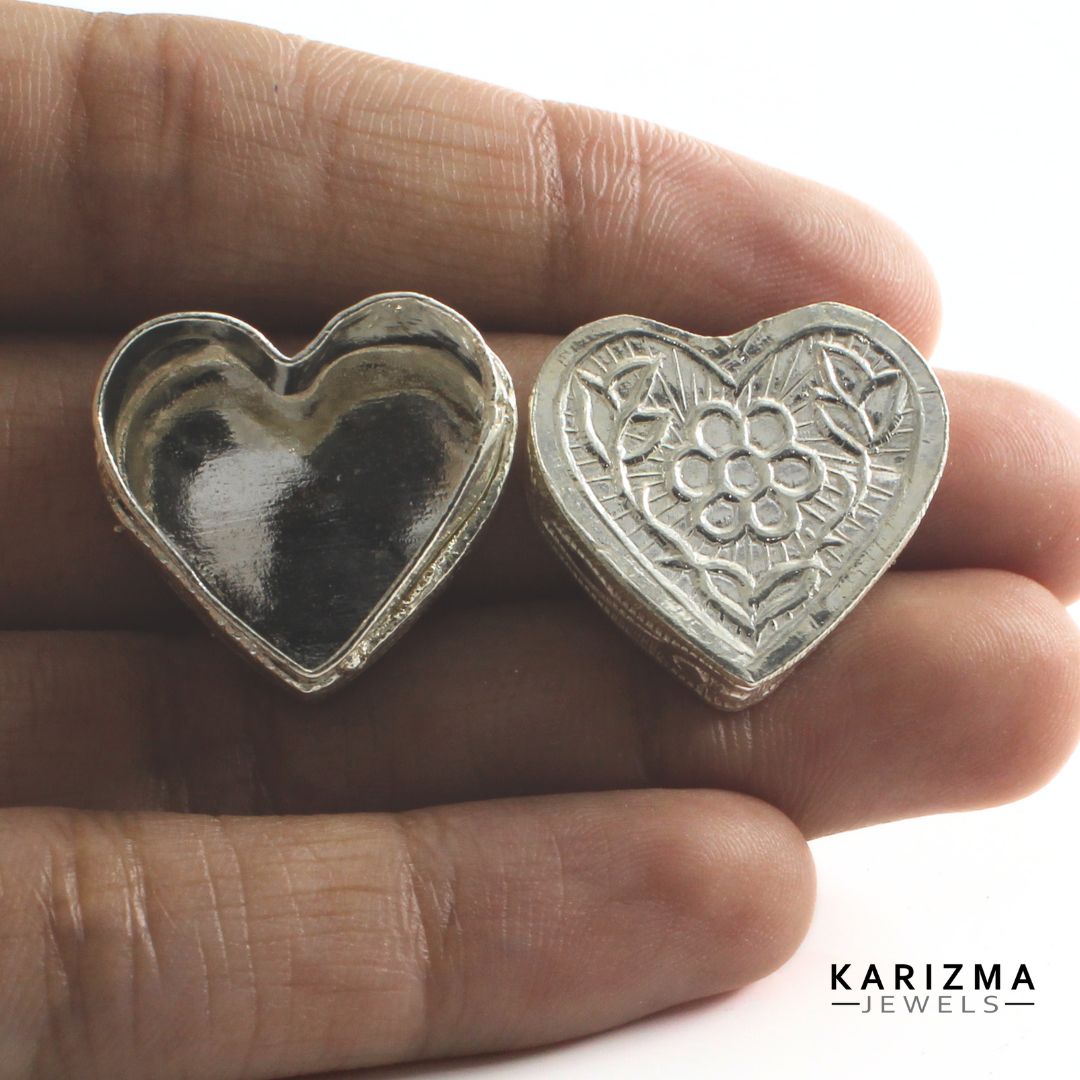 Real Silver Honey Container Heart Shape Dibbi for Red Book Remedy