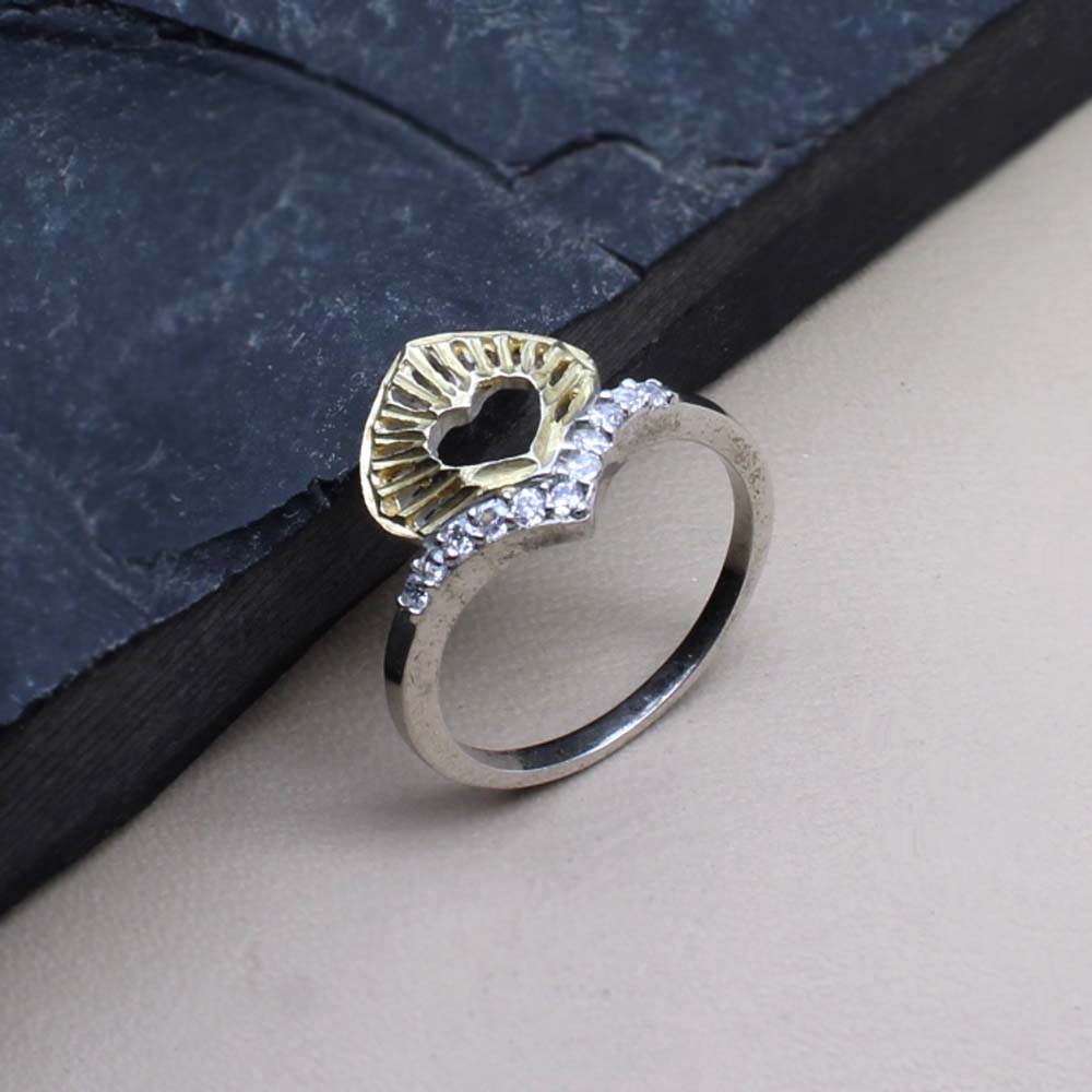 Two tone 925 Sterling Silver CZ women finger ring