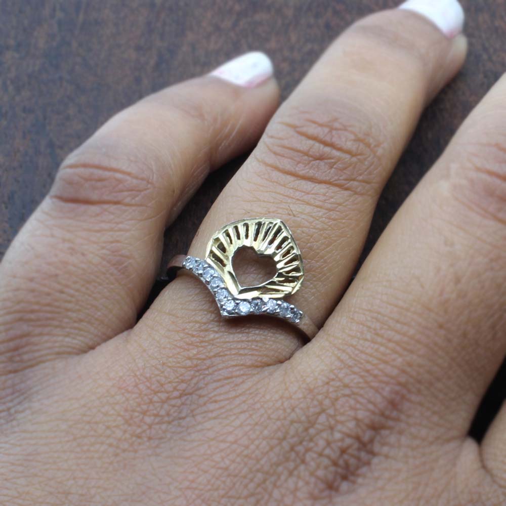 Two tone 925 Sterling Silver CZ women finger ring