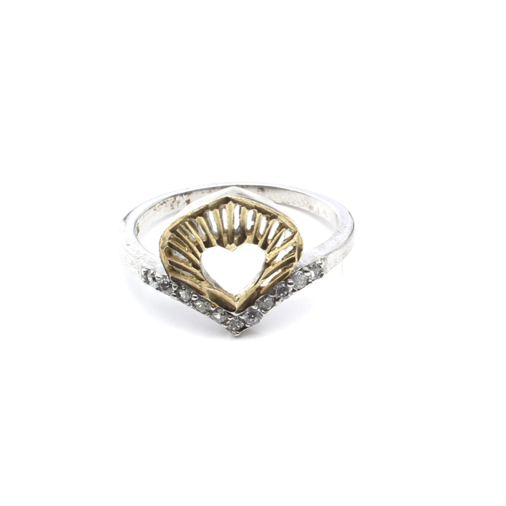 Two tone 925 Sterling Silver CZ women finger ring
