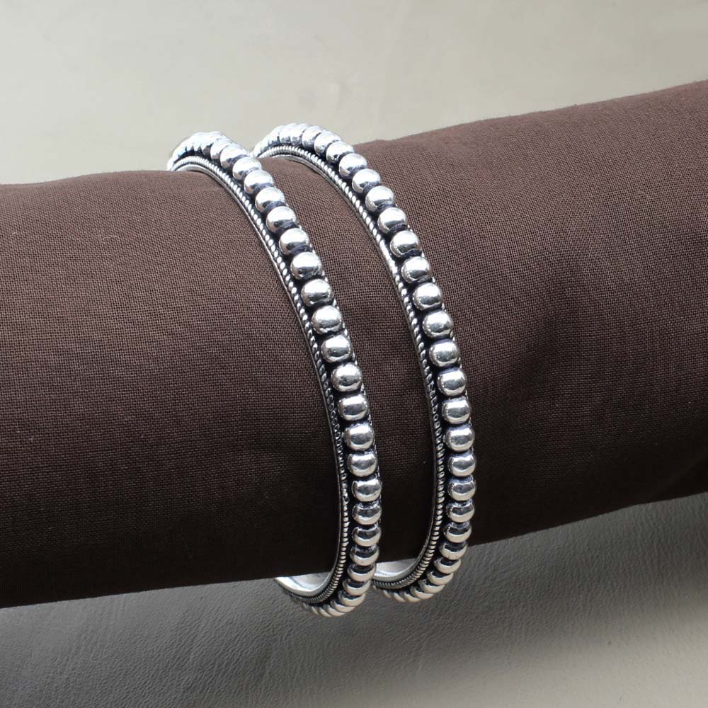 Sterling Silver Handmade Women Oxidized Bangles - Pair