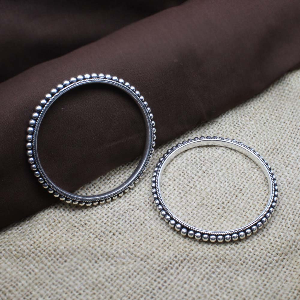 Sterling Silver Handmade Women Oxidized Bangles - Pair