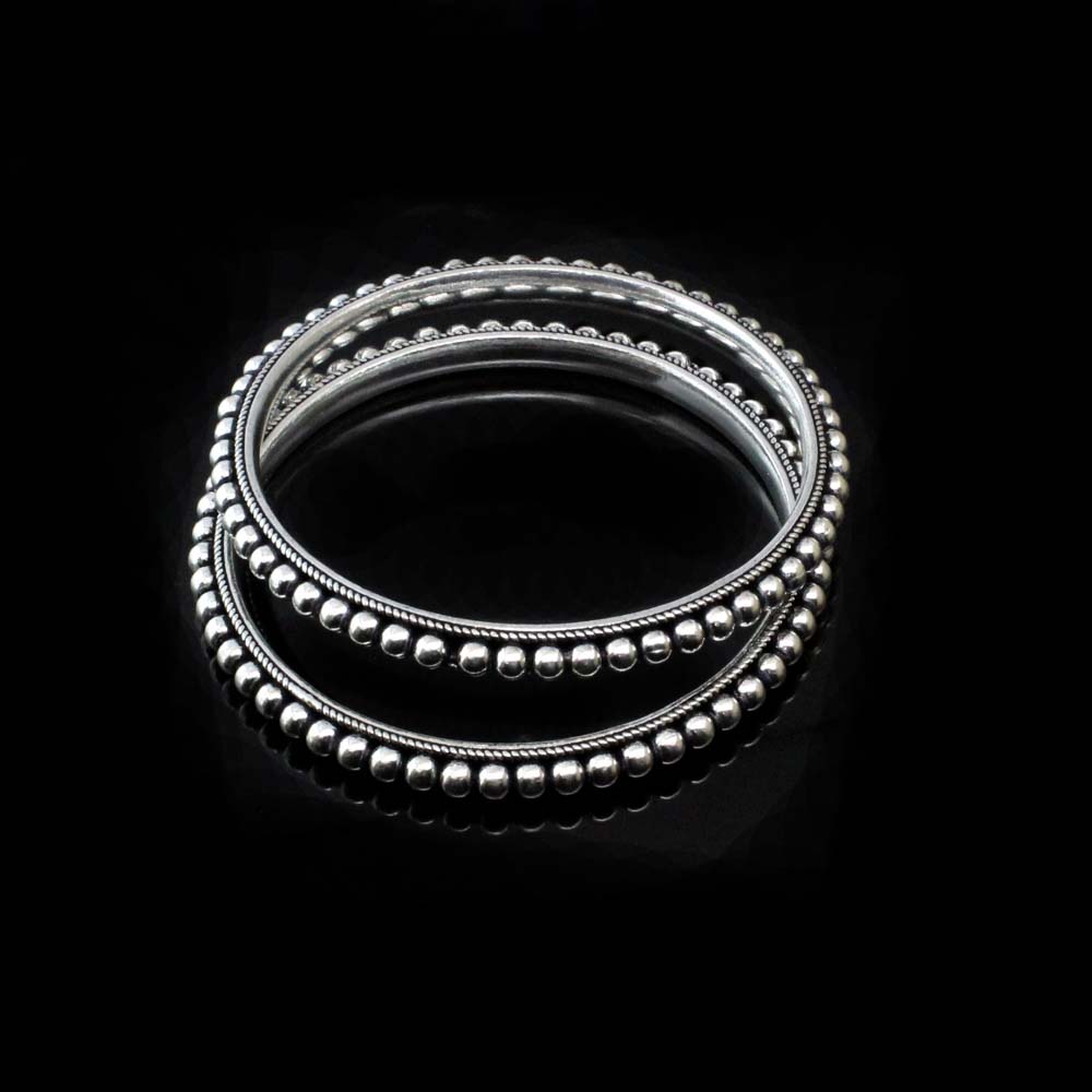 Sterling Silver Handmade Women Oxidized Bangles - Pair