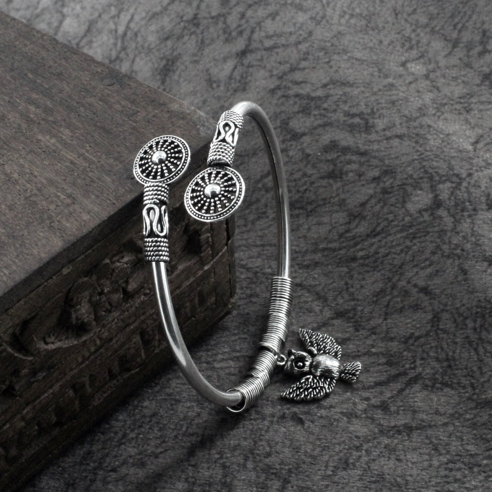 Cute Real 925 Silver Oxidized Bracelet Bangle - Single
