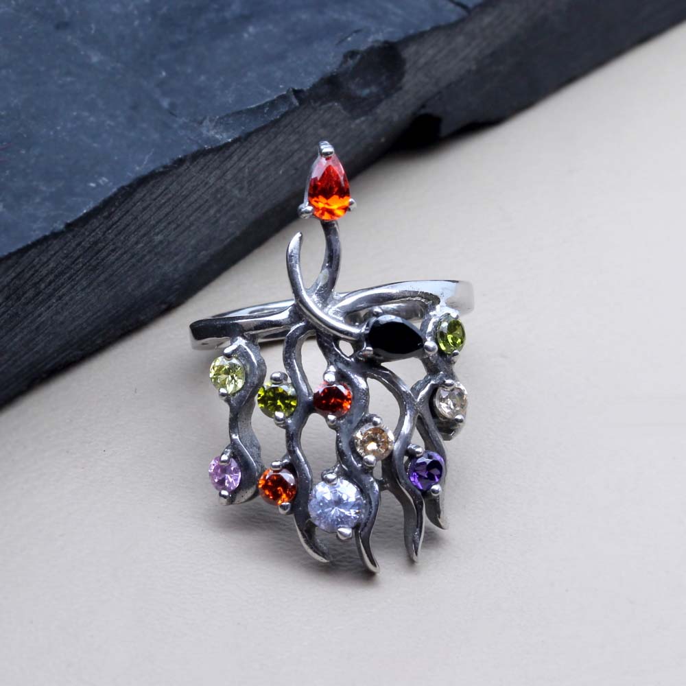 925 Sterling Silver Multi CZ women ring