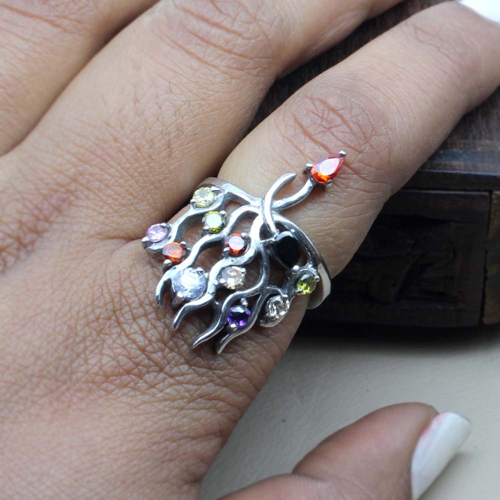 925 Sterling Silver Multi CZ women ring
