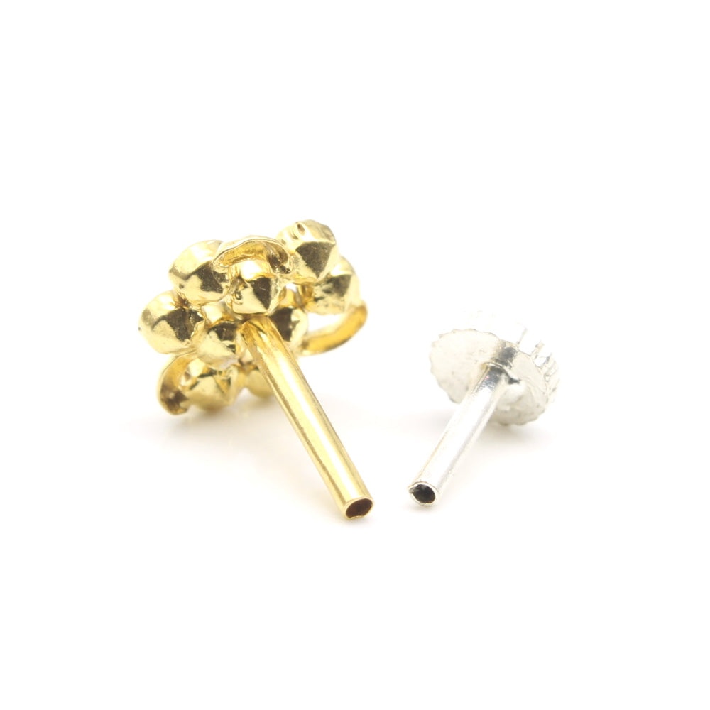 14k Gold Nose Stud with push pin for women