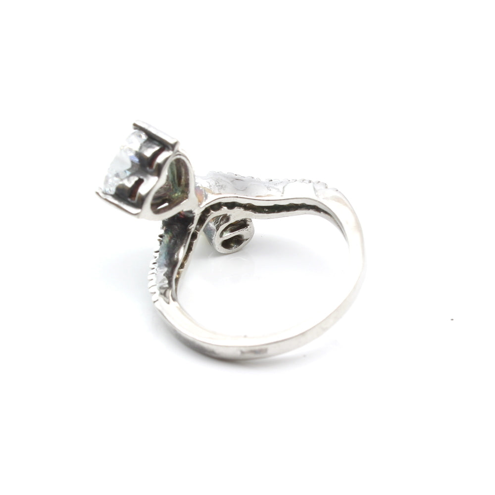 Sterling Silver Heart Women Ring Pearl CZ Studded