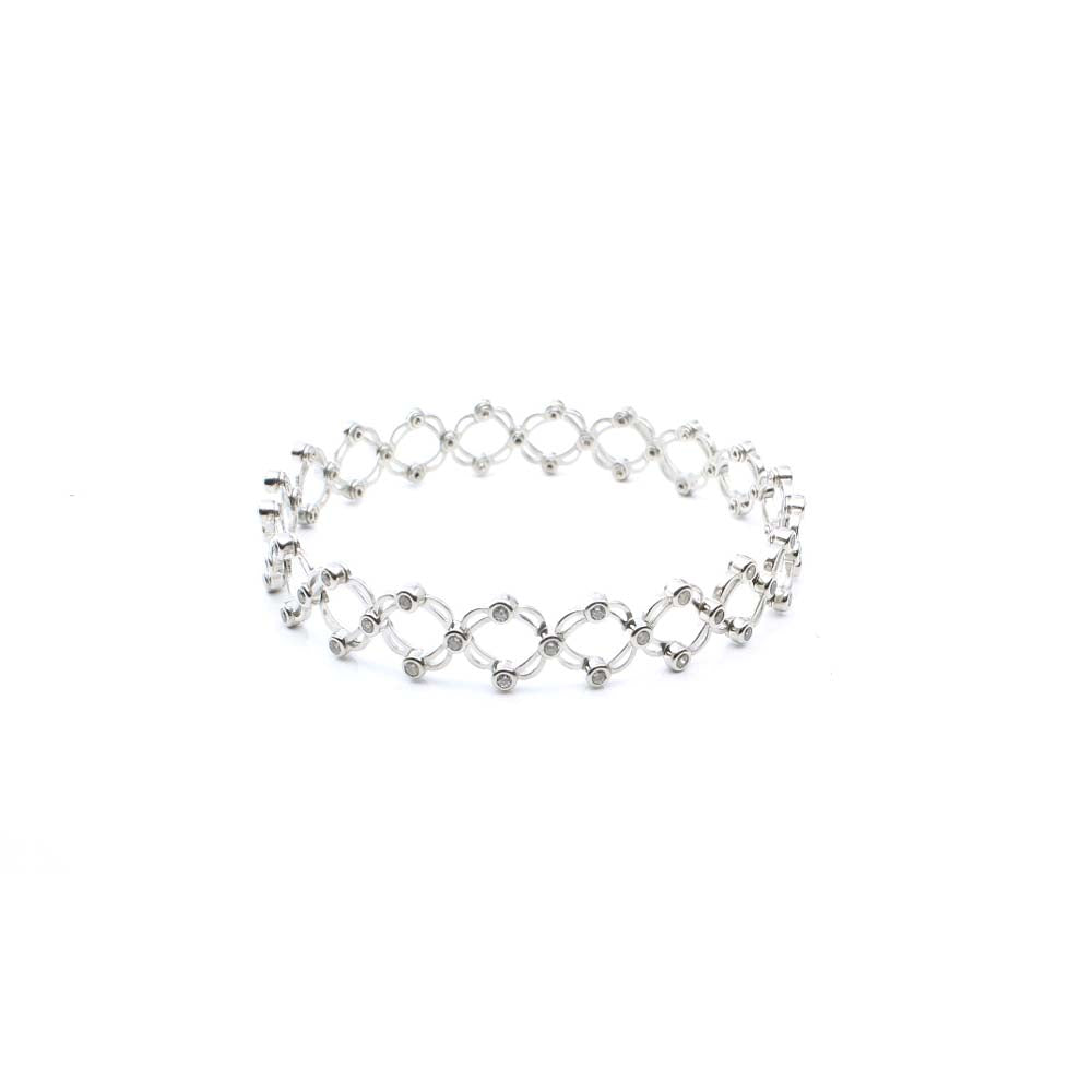 Real Silver White CZ 2 In 1 Ring Bracelet (Free Size)