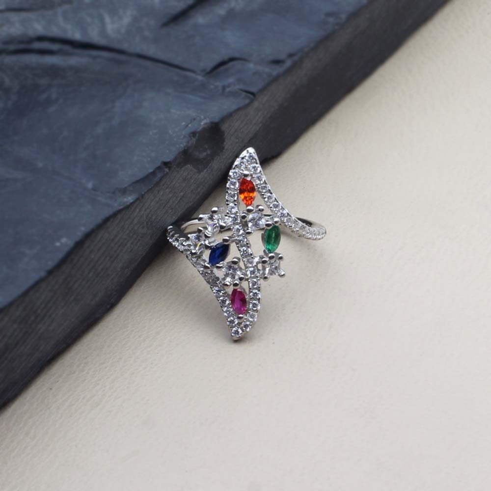 Real 925 Sterling Silver Multi CZ Women Ring