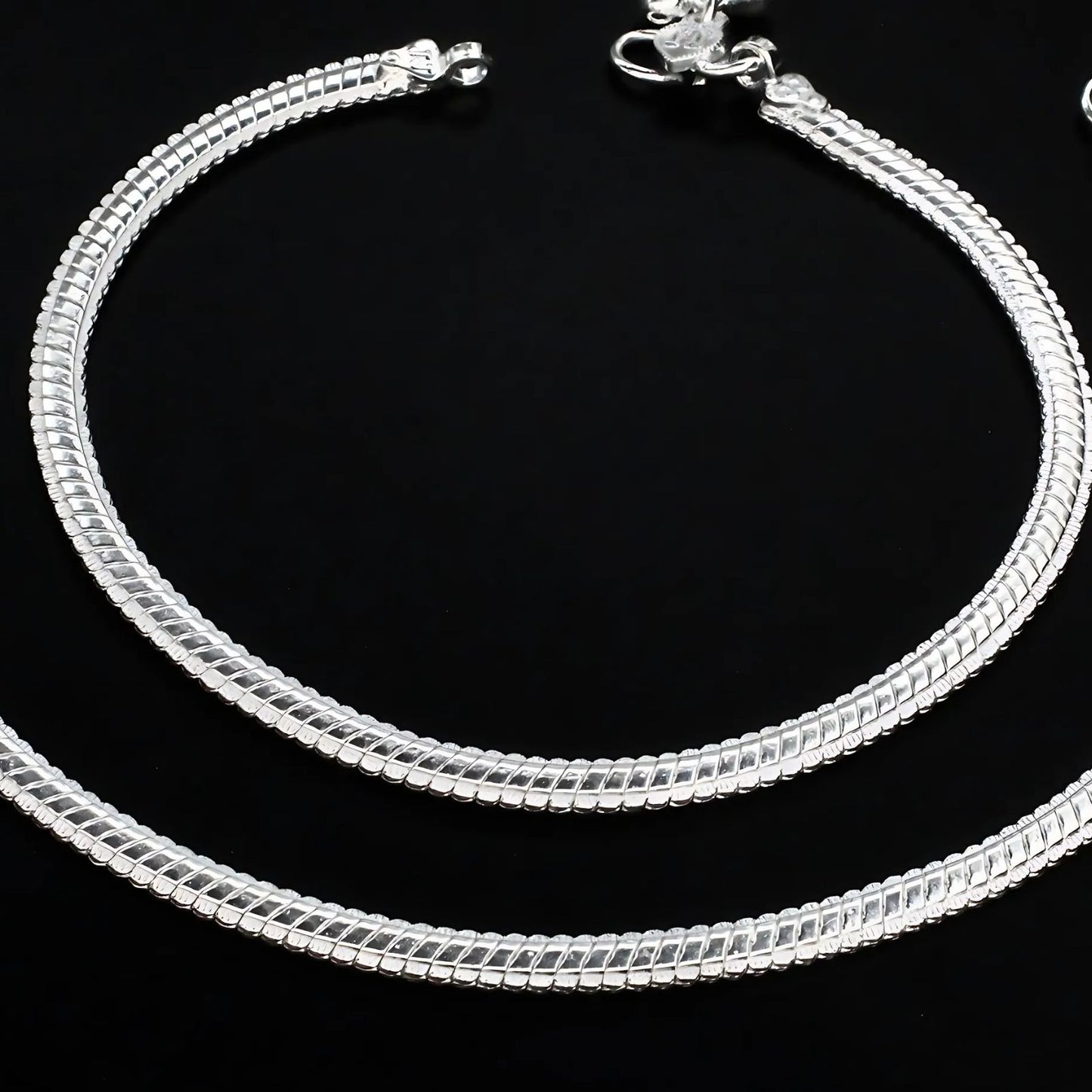Real Silver women snake chain Payal Anklet Pair 10.2"