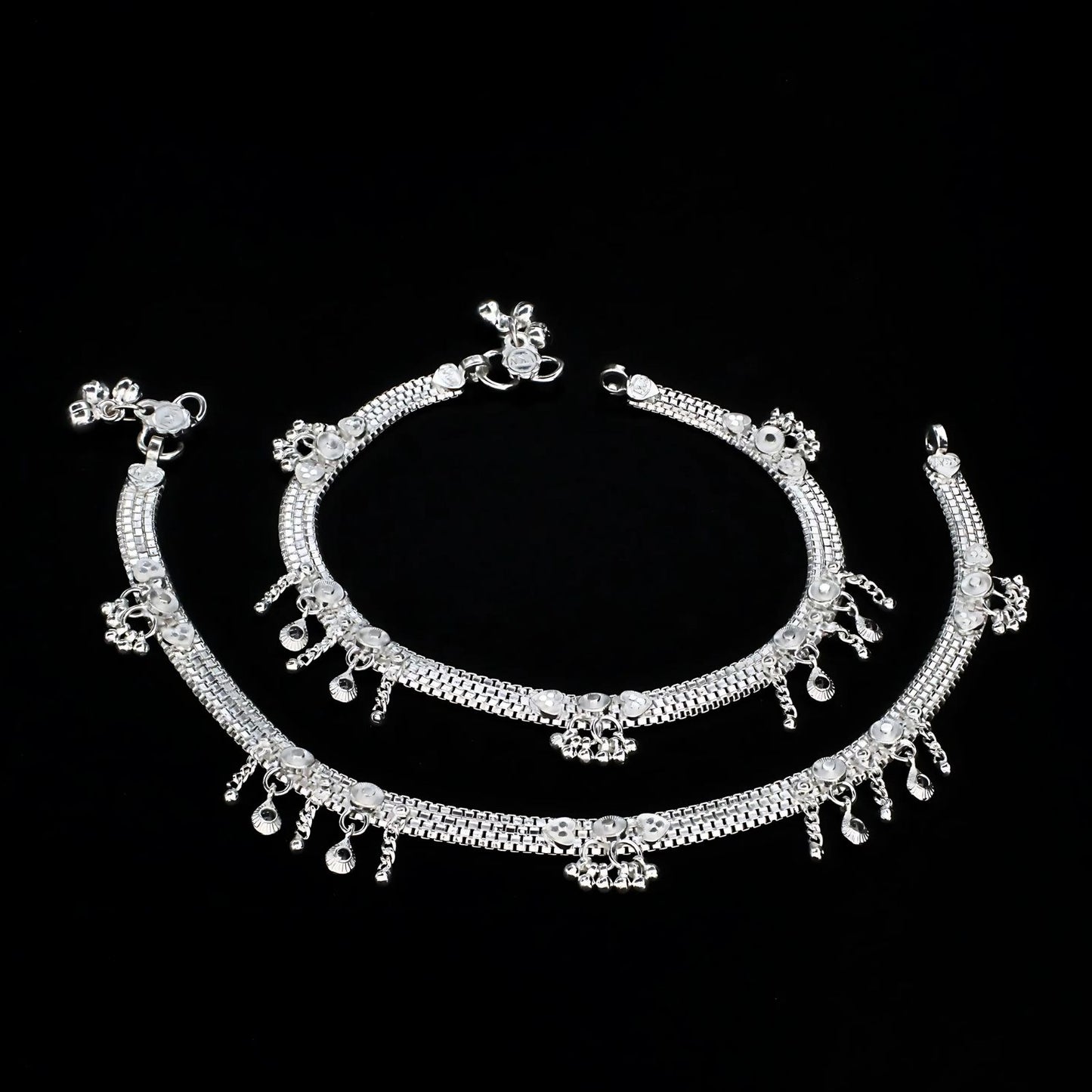 Real Silver bridal women Jhanjhar Anklet Pair 10.3"