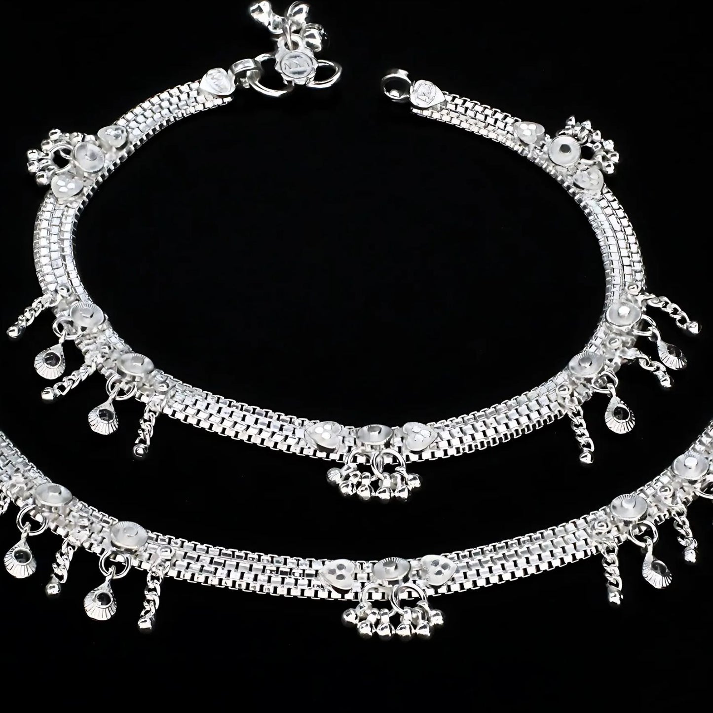 Real Silver bridal women Jhanjhar Anklet Pair 10.3"